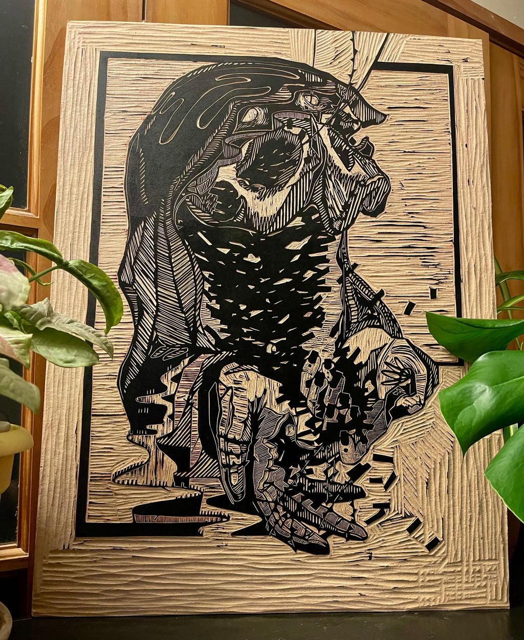 “no name” woodcut print